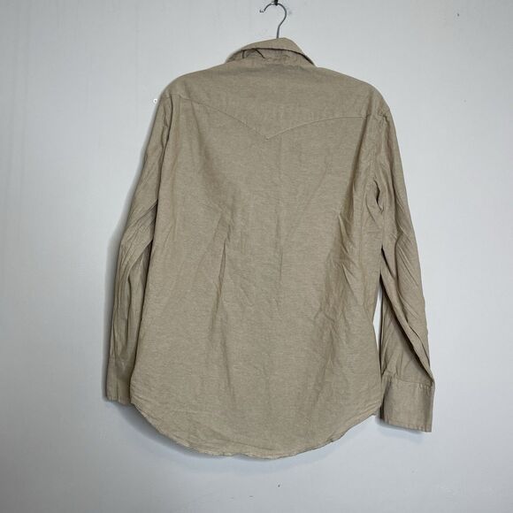 Wrangler Men’s Tan Western Shirt Sawtooth Pocket Pearl Snap Large Long Sleeve - Picture 6 of 6